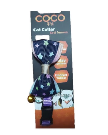 Cocopet Papyon Lacivert Yıldız Desenli Ayarlanabilir Kedi ve Minik Köpek Tasması