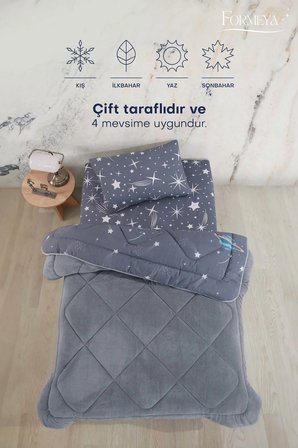 Formeya Astronot Desenli Tek Kişilik Çift Taraflı Wellsoft Yorgan ve Yastık Kılıfı Seti (Çarşafsız)