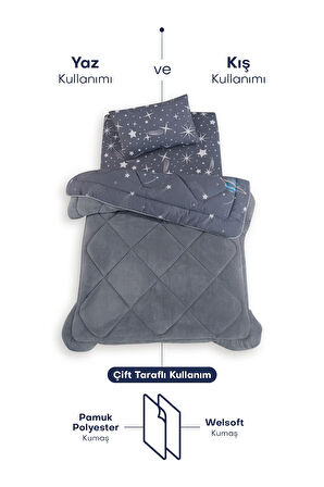 Formeya Astronot Desenli Tek Kişilik Çift Taraflı Wellsoft Yorgan ve Yastık Kılıfı Seti (Çarşafsız)