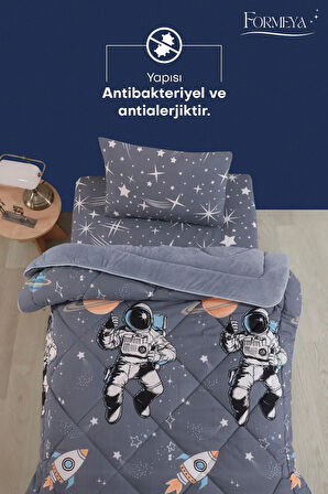 Formeya Astronot Desenli Tek Kişilik Çift Taraflı Wellsoft Yorgan ve Yastık Kılıfı Seti (Çarşafsız)