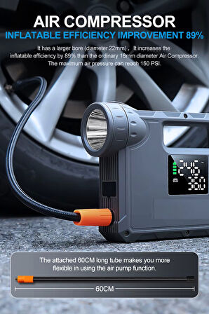 Hp-M01 Jump Starter 16000mAh Akü Takviye Cihazı Lastik Şişirme Kompresör Lamba Powerbank Çanta