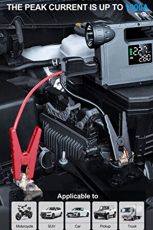 Hp-M01 Jump Starter 16000mAh Akü Takviye Cihazı Lastik Şişirme Kompresör Lamba Powerbank Çanta
