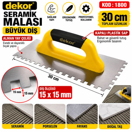 Seramik Malası Büyük Diş 30 Cm Kapalı Plastik Alman Yay Çeliği Diş  ( 15 X 15 ) KOD :1800