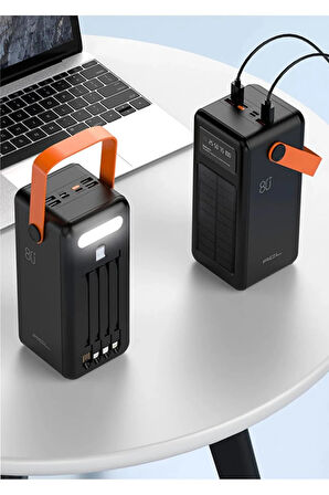 Polygold PW-2080 80000 mAh Solar Powerbank | Dahili 4 Kablolu Hızlı Şarj Cihazı | LED Işıklı Dijital Ekranlı Taşınabilir