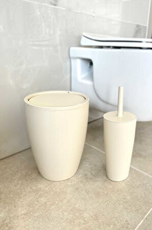 Primanova Pure 2'li Banyo Seti Çöp Kovası + Tuvalet Fırçası Bej