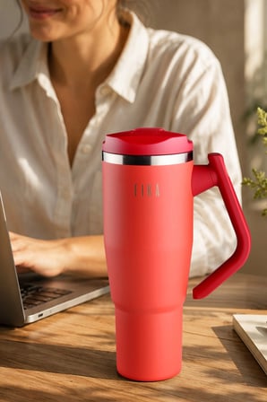 Fika Lumi Döner Kulplu Termos Kırmızı 950 Ml