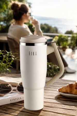 Fika Lumi Döner Kulplu Termos Bej 1200 Ml
