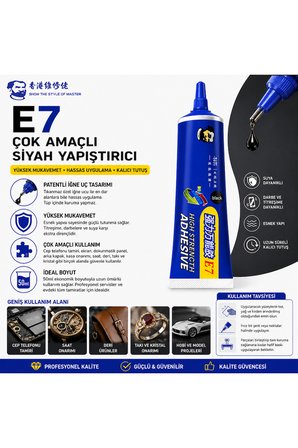E7 50ml Siyah Yüksek Mukavemetli Çok Amaçlı Telefon Ekranı Ve Çerçeve Tamir Yapıştırıcısı