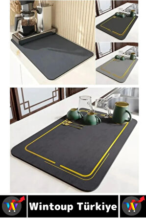 Kaymaz Kauçuk Güçlü Su Emici Tezgah Üstü Banyo Mutfak Bulaşık Kapı Önü Çok Amaçlı Mat 40 X 50 Cm