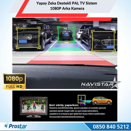 Navistar NVS-172X Yapay Zeka Destekli Arka Kamera AHD 1080p PAL Sesli İkazlı DC 12V