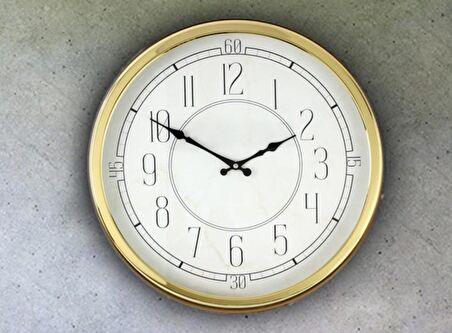Sembol 50x8cm Gold Beyaz Metal Rakamlı Duvar Saati CLOCK-670