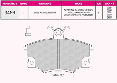 Tofas On Fren Balatası Tempra Tipo Uno Punto 1.4 / 1.6 / 1.8 / 2.0 - Beser 3466