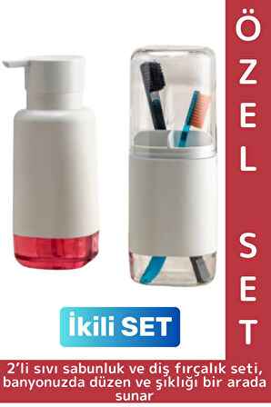 Dayanıklı Banyo Sabun Losyon Şampuan Pratik Çok Şık Modern Sıvı Sabunluk Diş Fırçalık İkili SET
