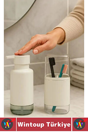 Dayanıklı Banyo Sabun Losyon Şampuan Pratik Çok Şık Modern Sıvı Sabunluk Diş Fırçalık İkili SET