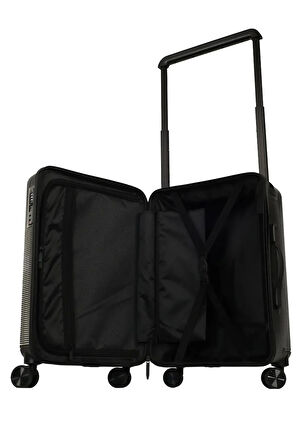 GROUND İthal Unısex Çizgili Trolley Orta Boy Valiz - Siyah