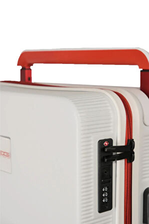 GROUND İthal Unısex Çizgili Trolley Orta Boy Valiz - Beyaz