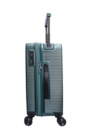 GROUND İthal Unısex Çizgili Trolley Orta Boy Valiz - Yeşil