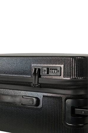 GROUND İthal Unısex Çizgili Trolley Kabin Boy Valiz - Siyah