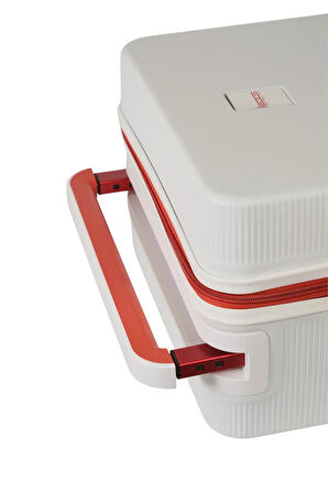 GROUND İthal Unısex Çizgili Trolley Kabin Boy Valiz - Beyaz