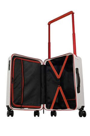 GROUND İthal Unısex Çizgili Trolley Kabin Boy Valiz - Beyaz