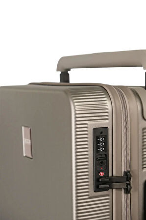 GROUND İthal Unısex Çizgili Trolley Kabin Boy Valiz - Vizon