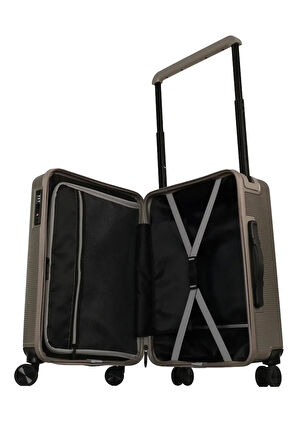 GROUND İthal Unısex Çizgili Trolley Kabin Boy Valiz - Vizon