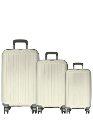 GRND 10728 PP SIRIUS- Büyük + Orta + Kabin Boy Valiz / Bavul Seti - Kemik/Şampanya