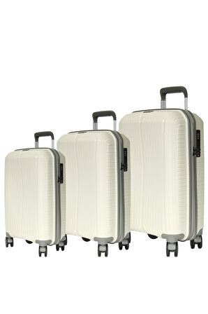 GRND 10728 PP SIRIUS- Büyük + Orta + Kabin Boy Valiz / Bavul Seti - Kemik/Şampanya
