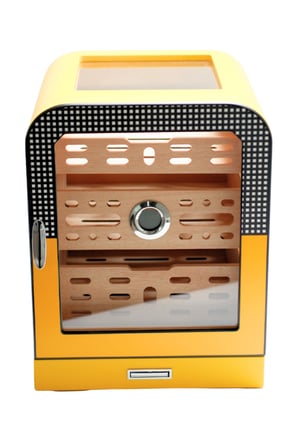 Cohiba 3 Çekmeceli Sarı Nokta Desenli Aksesuar Bölmeli Sedir Humidor Puro Kutusu - TR9649