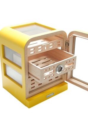 Cohiba 3 Çekmeceli Sarı Nokta Desenli Aksesuar Bölmeli Sedir Humidor Puro Kutusu - TR9649