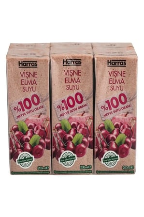 Vişne Elma Suyu %100 Meyve Suyu Oranı Şeker İlavesiz 36 Adet X 200 ml