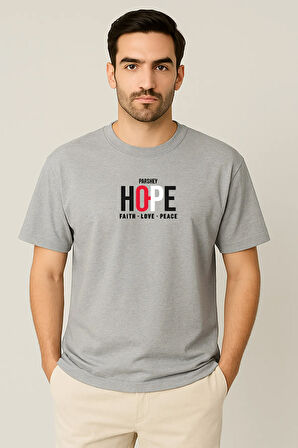 Erkek - Kadın Unisex HOPE Baskılı Yarım Kollu Bisiklet Yaka %100 Pamuk Oversize T-shirt