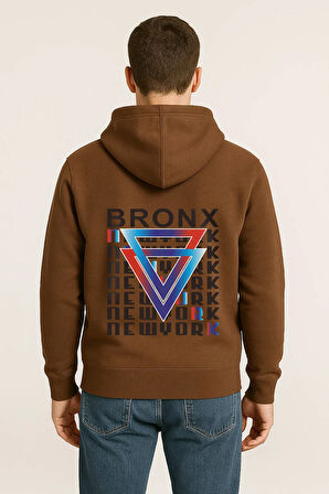 Bronx New York Baskılı Oversize Hoodie – Geometrik Renkli Arka Tasarım Unisex Kapüşonlu Sweatshirt