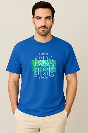 Erkek - Kadın %100 Pamuk Summer Paradise Desenli Baskılı Yarım Kollu Bisiklet Yaka T-Shirt