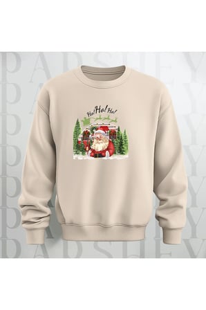 Noel Baba Ho Ho Ho! Baskılı Bisiklet Yaka Unisex Kalın Kumaş Oversize Sweatshirt 3 İplik Şardonlu