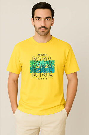 Erkek - Kadın %100 Pamuk Summer Paradise Desenli Baskılı Yarım Kollu Bisiklet Yaka T-Shirt