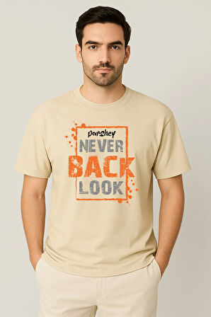 Erkek - Kadın %100 Pamuk Never Look Back Baskılı Yarım Kollu Bisiklet Yaka T-Shirt