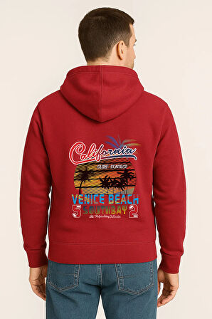 California Venice Beach Baskılı Oversize Hoodie – Retro Surf Tarzı Unisex Kapüşonlu