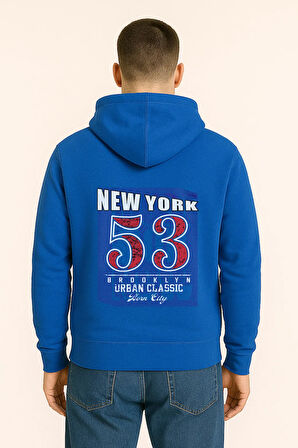 Unisex Oversize Hoodie – New York 53 Baskılı Kapüşonlu Sweatshirt