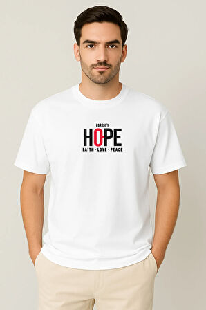 Erkek - Kadın Unisex HOPE Baskılı Yarım Kollu Bisiklet Yaka %100 Pamuk Oversize T-shirt
