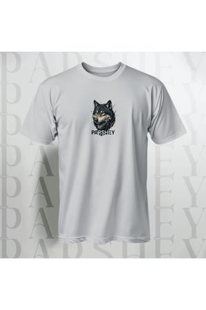 Erkek - Kadın Unisex Yarım Kollu Parshey Kurt Baskılı Bisiklet Yaka %100 Pamuk Oversize T-shirt