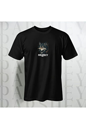 Erkek - Kadın Unisex Yarım Kollu Parshey Kurt Baskılı Bisiklet Yaka %100 Pamuk Oversize T-shirt