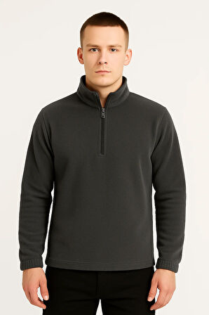 Erkek - Kadın Kalın Kışlık Yarım Fermuarlı Regular Fit Polar Ceket