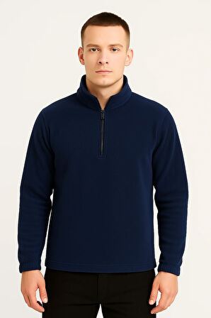 Erkek - Kadın Kalın Kışlık Yarım Fermuarlı Regular Fit Polar Ceket