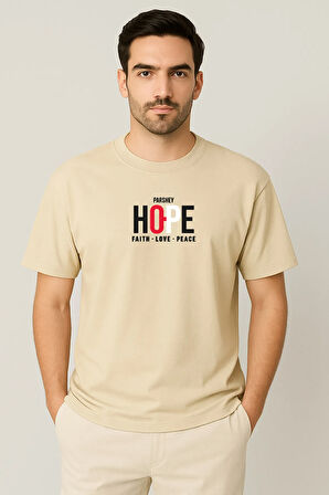 Erkek - Kadın Unisex HOPE Baskılı Yarım Kollu Bisiklet Yaka %100 Pamuk Oversize T-shirt