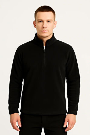 Erkek - Kadın Kalın Kışlık Yarım Fermuarlı Regular Fit Polar Ceket