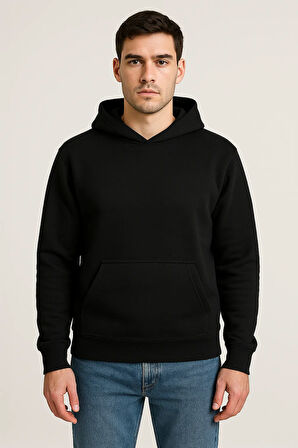 Erkek - Kadın Basic Kapüşonlu Sweatshirt - Oversize Rahat Kalıp Hoodie