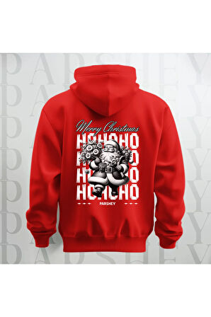 Merry Christmas Noel Baba Baskılı Kapüşonlu Oversize Sweatshirt Hoodie Kalın Kumaş 3 İplik Şardonlu