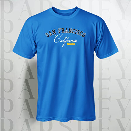 Erkek - Kadın %100 Pamuk San Francisco Baskılı Yarım Kollu Bisiklet Yaka T-Shirt