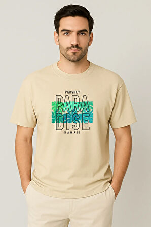 Erkek - Kadın %100 Pamuk Summer Paradise Desenli Baskılı Yarım Kollu Bisiklet Yaka T-Shirt